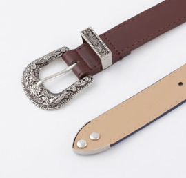 Eenvoudige Western Riem met sierlijke zilverkleurige gesp - 100 cm