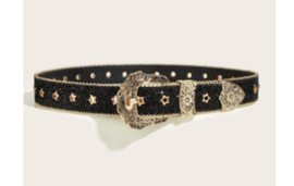 Western Glitter riem, met goudkleurige sterretjes en gesp - 100cm