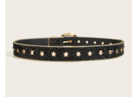 Western Glitter riem, met goudkleurige sterretjes en gesp - 100cm