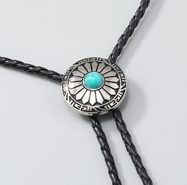 Bolo Tie - Bloem - Zilver/Turquoise