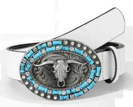 Western Riem met Buckle - Koeienkop met turquoise details