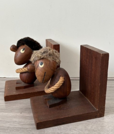 Teakhouten boekensteunen optimist & pessimist