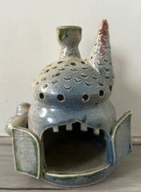 Waxinehouder huisje blauw