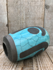 Raku vaas turquoise zwart