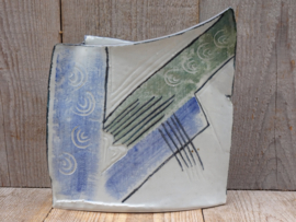 handgevormde vaas groen blauw