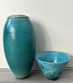 Raku vaas turquoise
