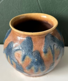 Geglazuurd vaasje bruin blauw