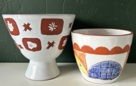 Bloempot tinglazuur geel blauw