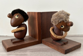 Teakhouten boekensteunen optimist & pessimist
