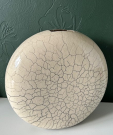 Raku vaas rond met vogel