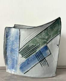 handgevormde vaas groen blauw