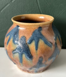 Geglazuurd vaasje bruin blauw