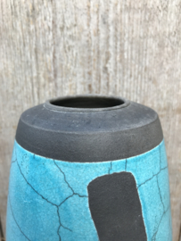 Raku vaas turquoise zwart