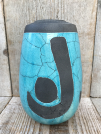 Raku vaas turquoise zwart