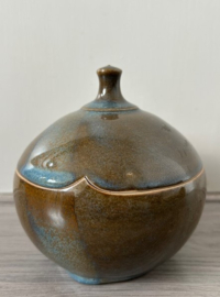 Dekselpot porselein groen blauw