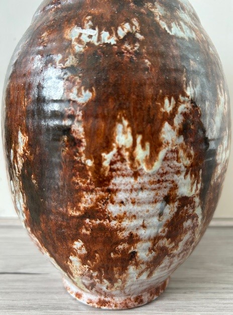 Art Deco vaas bruin wit druipglazuur