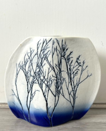 Tenmoku Pottery vaasje wit blauw
