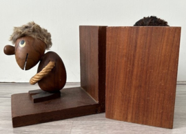Teakhouten boekensteunen optimist & pessimist