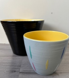 Bloempot geribbeld XL zwart geel