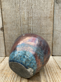 Raku dekselpot blauw rood