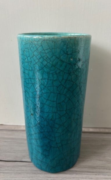 Pieter Groeneveldt vaas turquoise craquelé