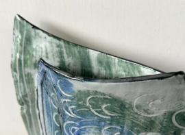 handgevormde vaas groen blauw