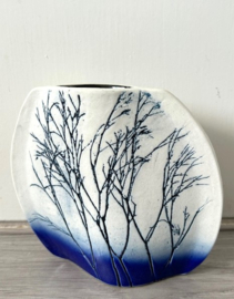 Tenmoku Pottery vaasje wit blauw