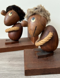 Teakhouten boekensteunen optimist & pessimist