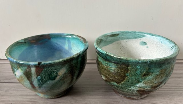 Raku set kommen turquoise groen