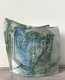 handgevormde vaas groen blauw