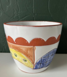 Bloempot tinglazuur geel blauw