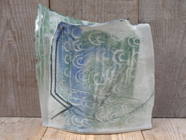handgevormde vaas groen blauw