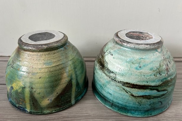 Raku set kommen turquoise groen
