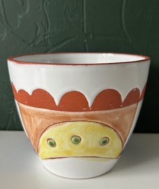 Bloempot tinglazuur geel blauw