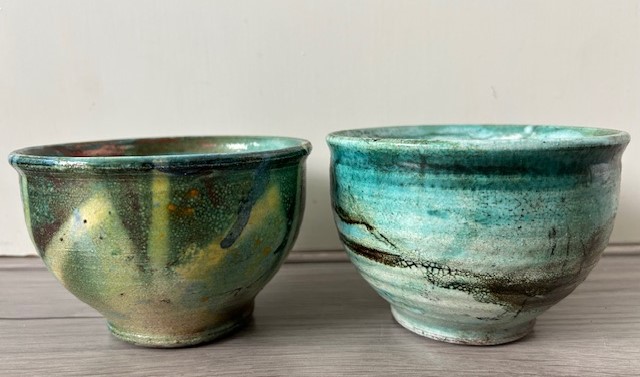 Raku set kommen turquoise groen