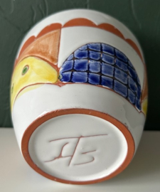 Bloempot tinglazuur geel blauw