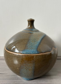 Dekselpot porselein groen blauw