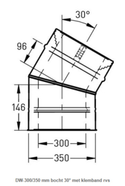 DW-300/350 mm bocht 30° met klemband rvs
