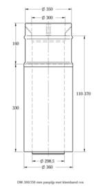 DW-300/350 mm paspijp met klemband rvs