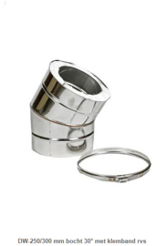 DW-250/300 mm bocht 30° met klemband rvs