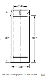DW-250300 mm pijp 100 cm met klemband rvs