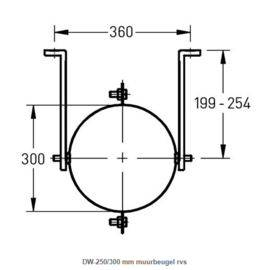 DW-250/300 mm muurbeugel rvs