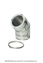 DW-250/300 mm bocht 45° met klemband rvs