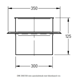 DW-300/350 mm aansluitstuk met klemband rvs