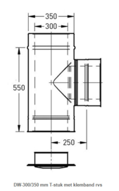 DW-300/350 mm T-stuk met klemband rvs