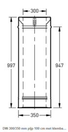 DW-300/350 mm pijp 100 cm met klemband rvs