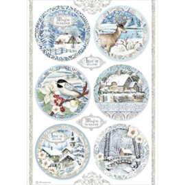 Stamperia - Winter Tales - Rice Paper - A4  Round Landscapes