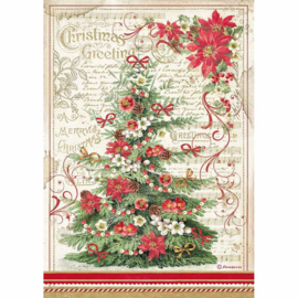 Stamperia - Classic Christmas - Rice Paper - A4 Greetings Tree