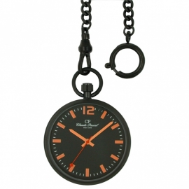 Claude Pascal RVS Stations Zakhorloge Zwart Oranje 43mm