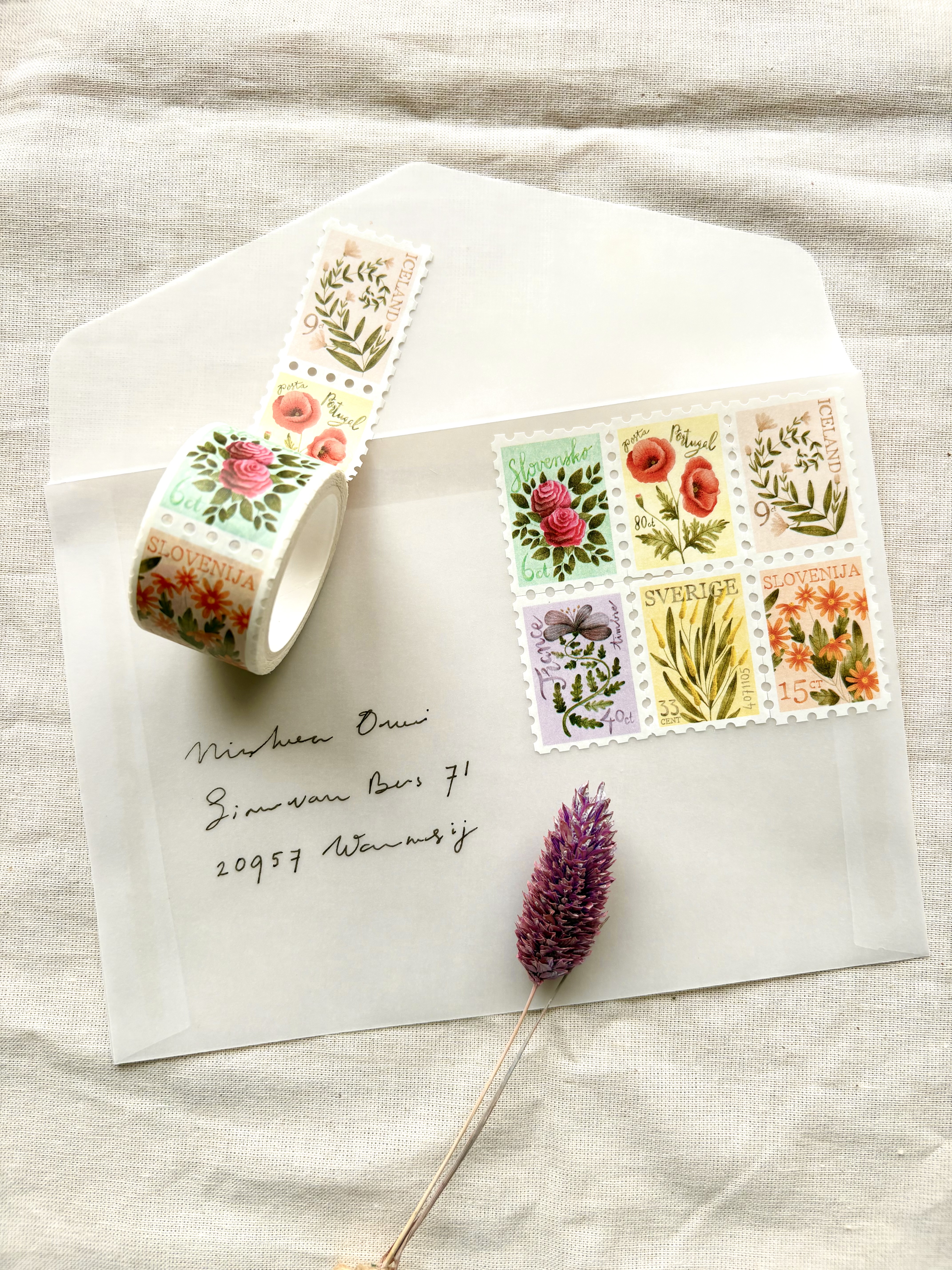 Washi tape - Flower postage stamps